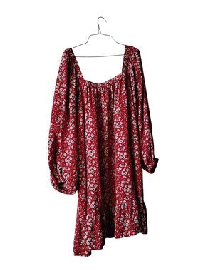 Kojooin Red Floral Babydoll Ruffle Mini Dress